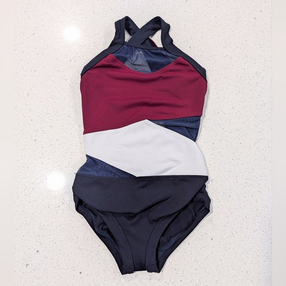 CHRISTMAS 5dancewear Five 5 Gymnastics Dance Leotard YXL Extra Large Blue Red - Picture 1 of 6
